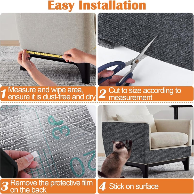 Inchoco Cat Scratch Furniture Protector - 118" x 13.8" Trimmable Self-Adhesive Cats Claws Scratch Pads, DIY Cat Climbing Couch Protector for Scratch Post Cat Tree Replacement Indoor (Dark Gray) - Image 5